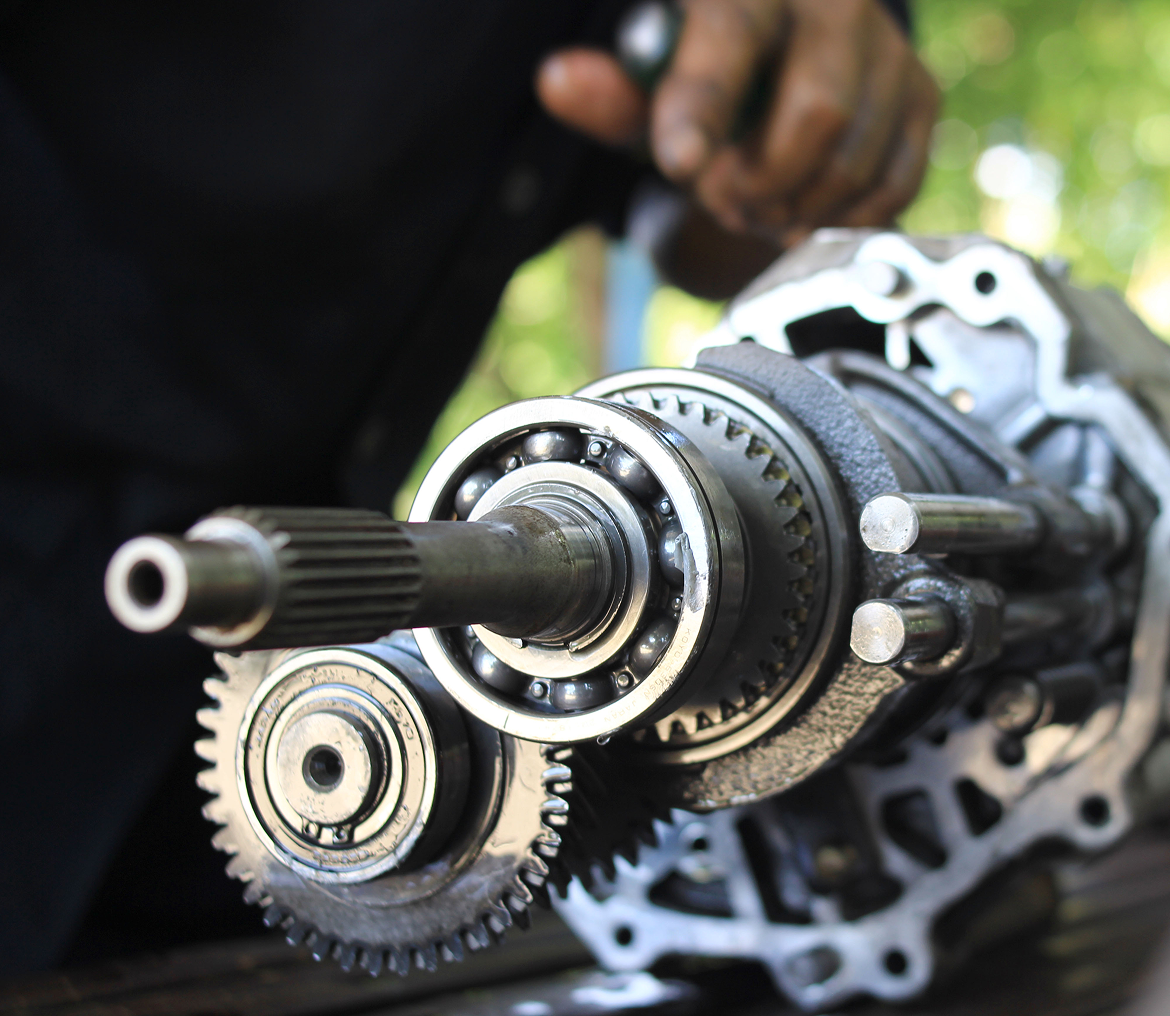 Close-up of mechanical gears and bearings
